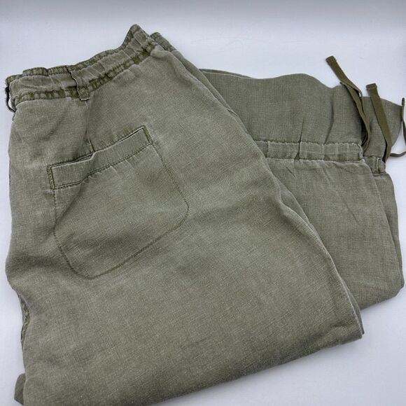 J.Jill Regular Fit Casual‎ Straight Linen Pants Womens 12 Green Drawstring Hem - Picture 1 of 8